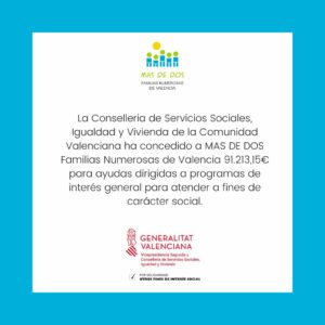 Ayudas de la Conselleria de Servicios Sociales, Igualdad y Vivienda de la Comunidad Valenciana
