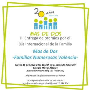 MÁS DE DOS celebra su gala con motivo del Día Internacional de la Familia